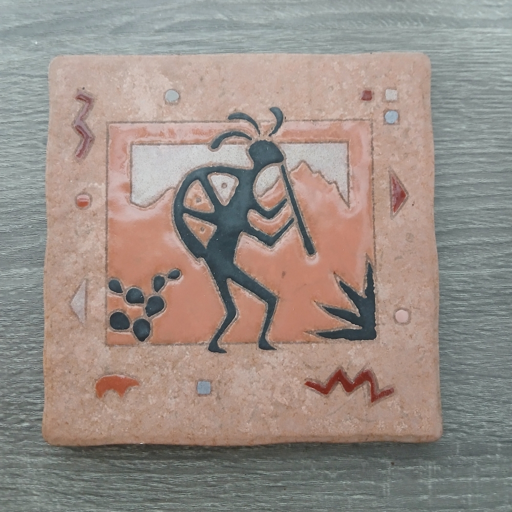 Vintage Kokopelli Ceramic Art Tile Hanging or Trivet